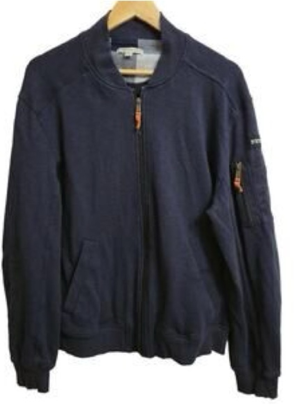 Frye Navy Ribbed Zip-Up Bomber Jacket
